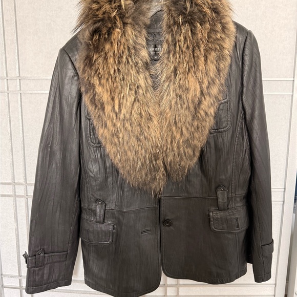 damselle Jackets & Blazers - Black Leather Jacket with real Fur Collar